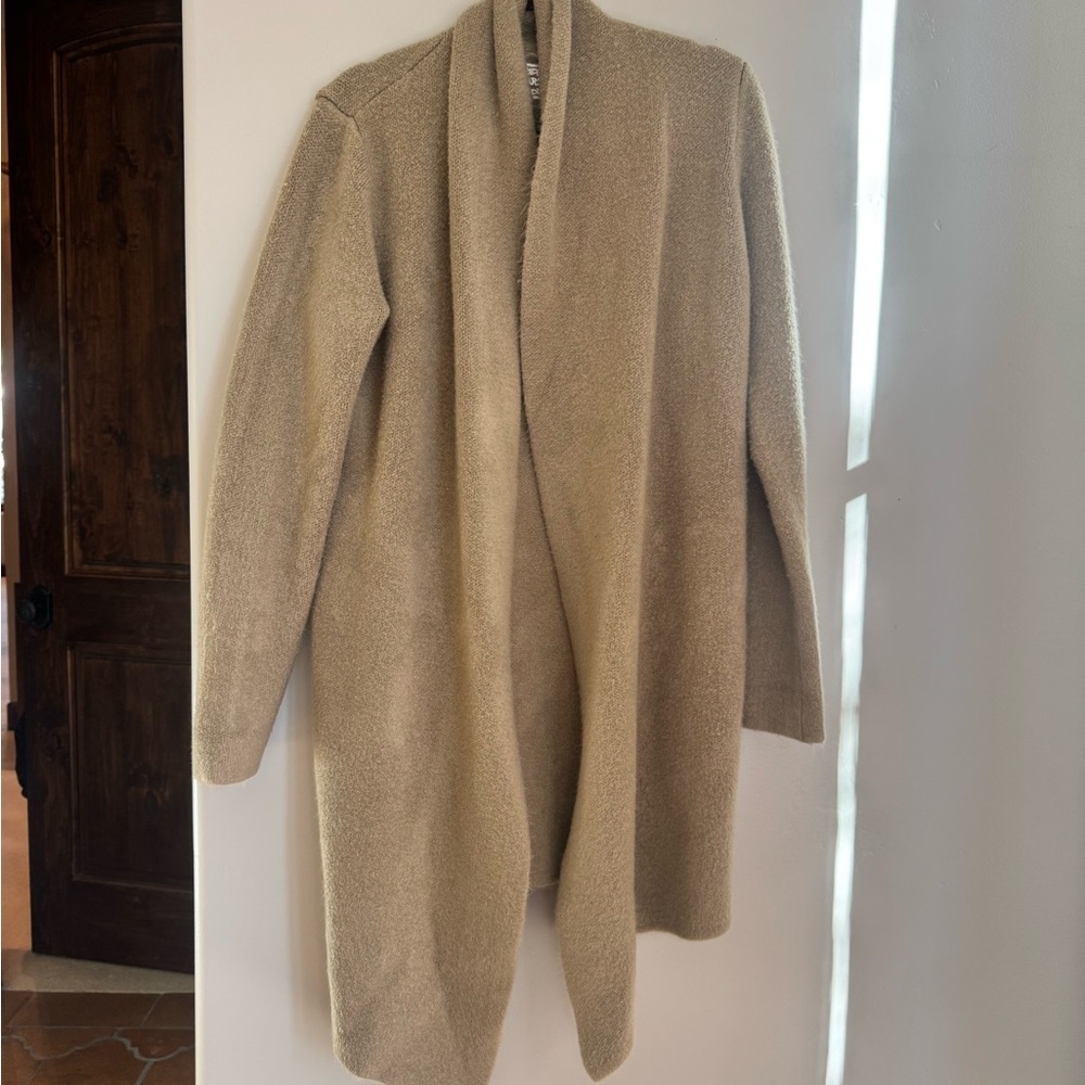 Wool Blend Waterfall Cardigan Neutral Cozy Minimalist Open Front Layer Scandi S